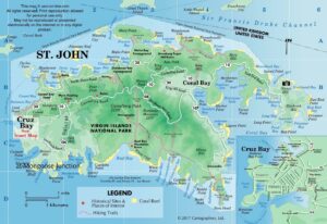 A map of St. John in the US Virgin Islands