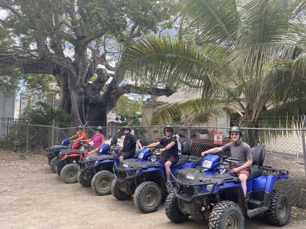 Family lined up on ATVs before Gecko's Island Adventures tour in Frederiksted St. Croix