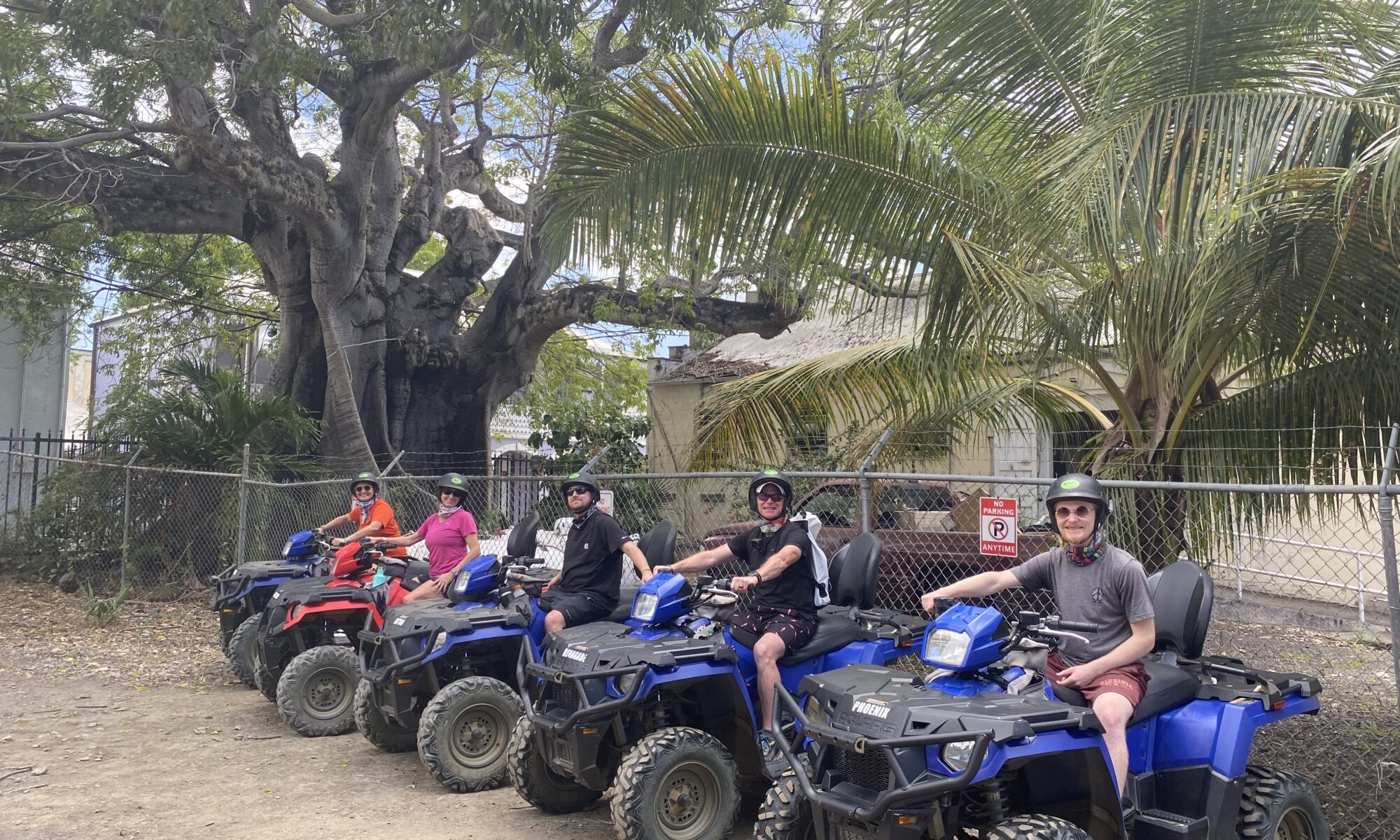 Family lined up on ATVs before Gecko's Island Adventures tour in Frederiksted St. Croix