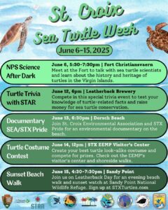 Promotional flyer for St. Croix Sea Turtle Week 2025 listing events from June 6–15.