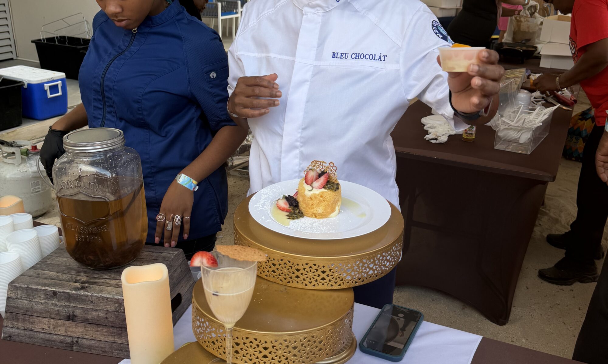 Bleu Chocolat chef presenting award-winning dessert at Taste of St. Croix 2026