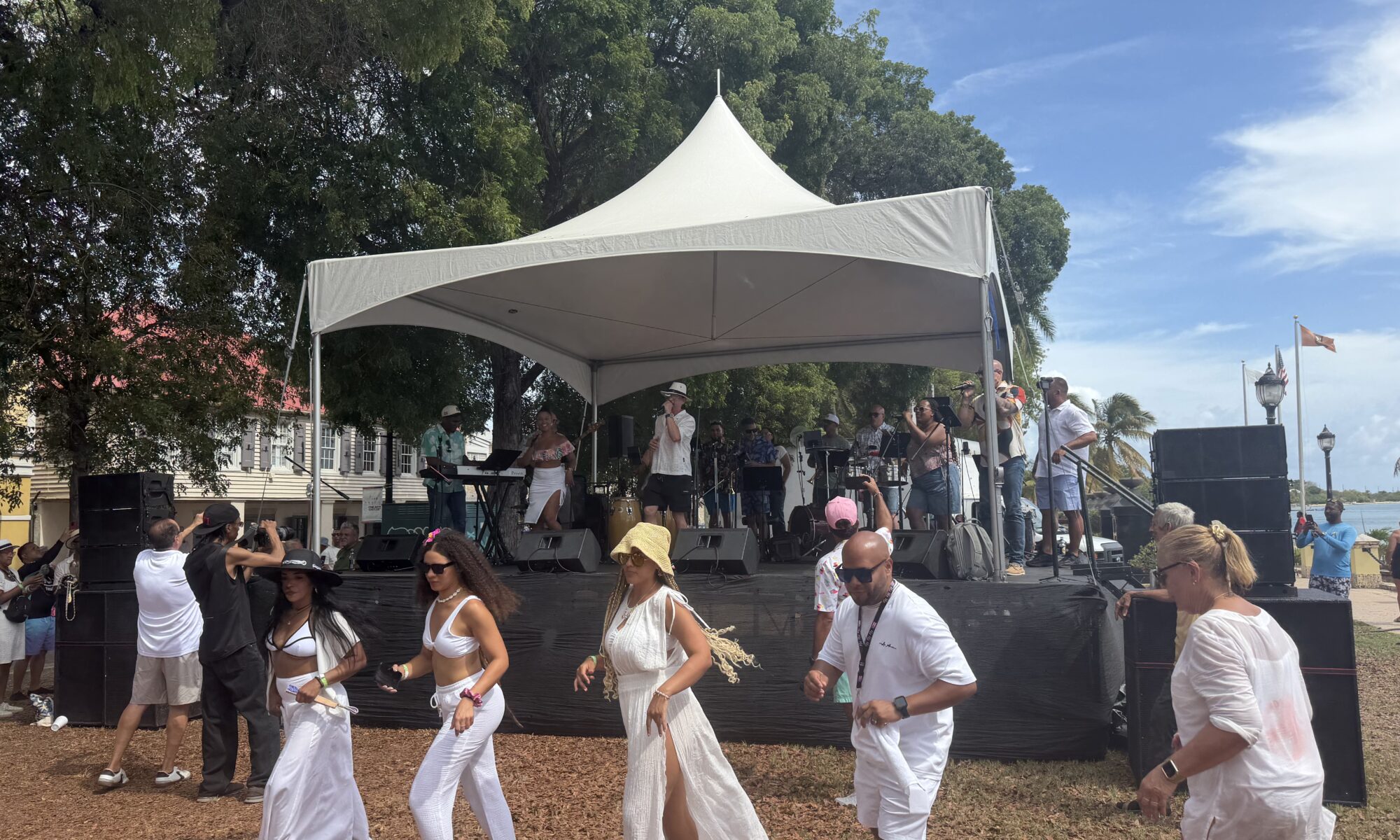 Salsa dancing on St. Croix at the Frederiksted waterfront during the Salsa con Estilo PR cruise concert
